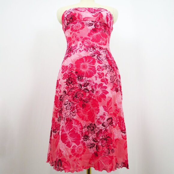 Zinc Strapless Pink Floral Print Dress Tulle Corset Back Flutter Hem M - Picture 11 of 14